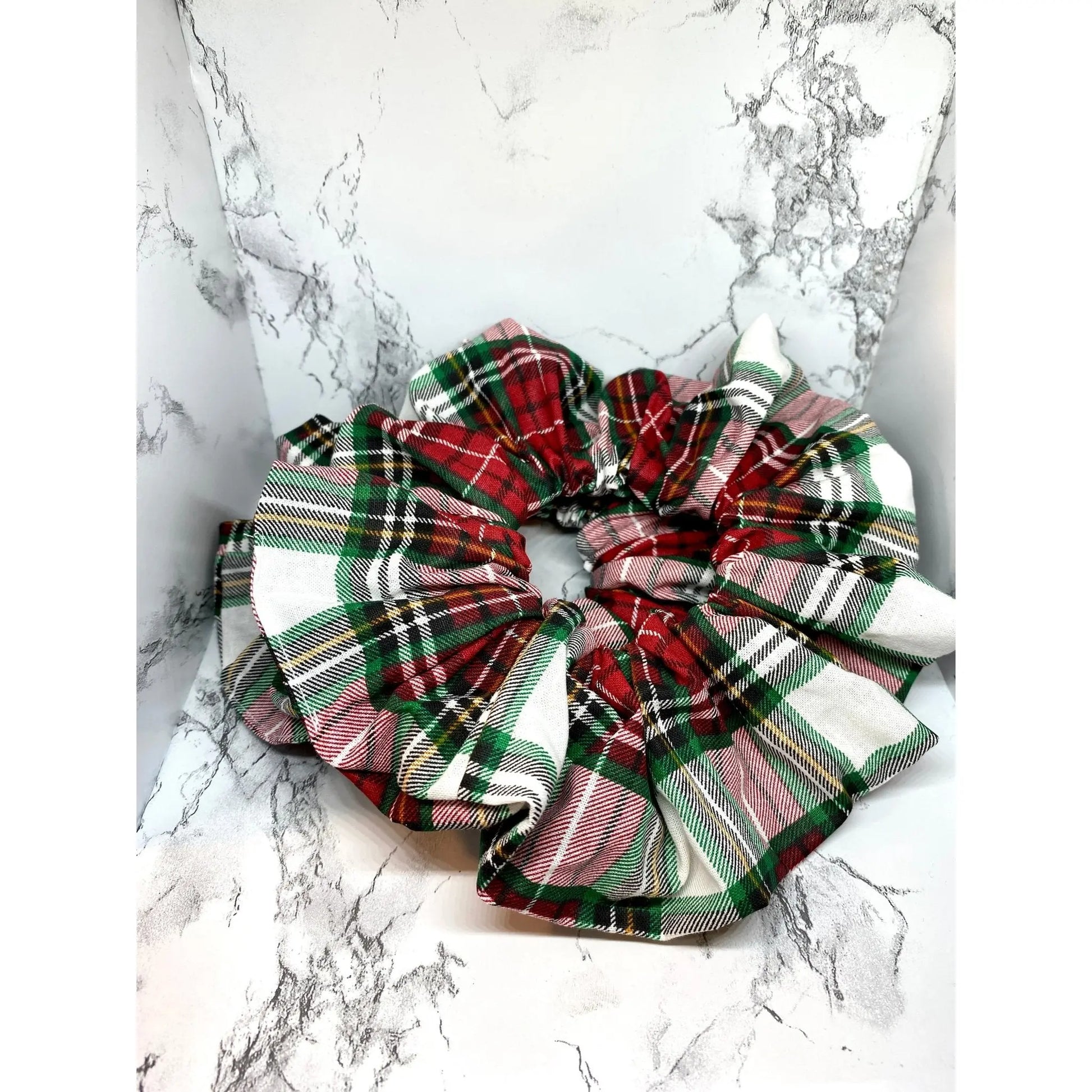 Red, Green, and White Plaid Christmas Scrunchie Enchanted Scrunch