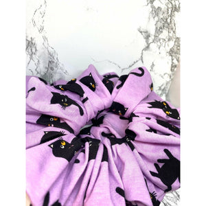 Purple Kitty Cat Halloween Scrunchie