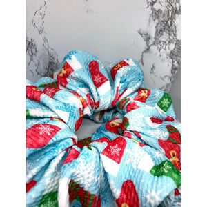 Blue Stocking Christmas Bullet Scrunchie