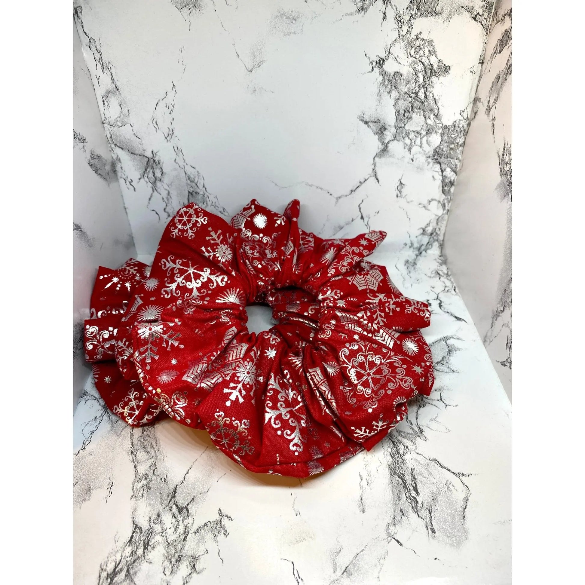 Red Snowflake Holographic Christmas Scrunchie Enchanted Scrunch