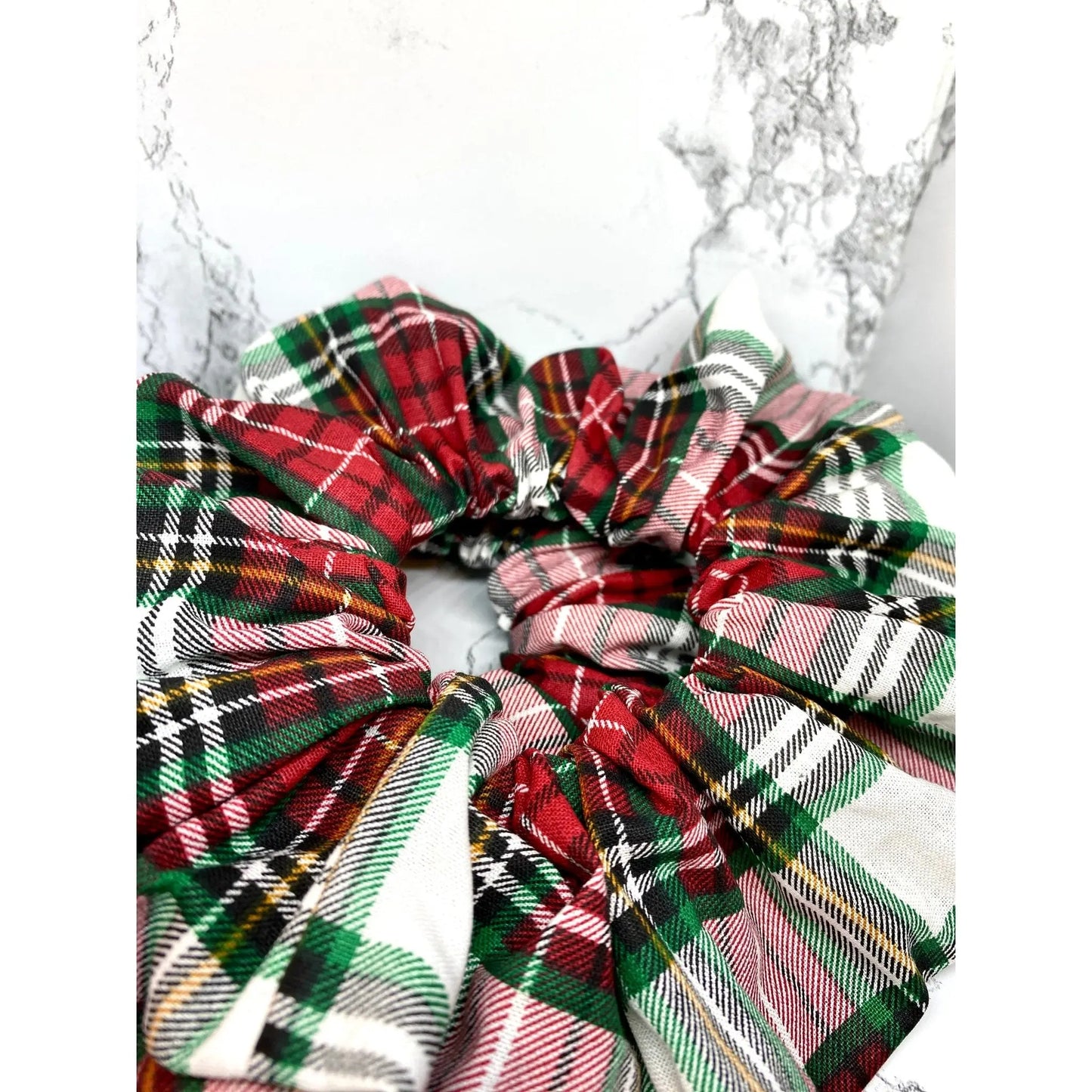 Red, Green, and White Plaid Christmas Scrunchie Enchanted Scrunch