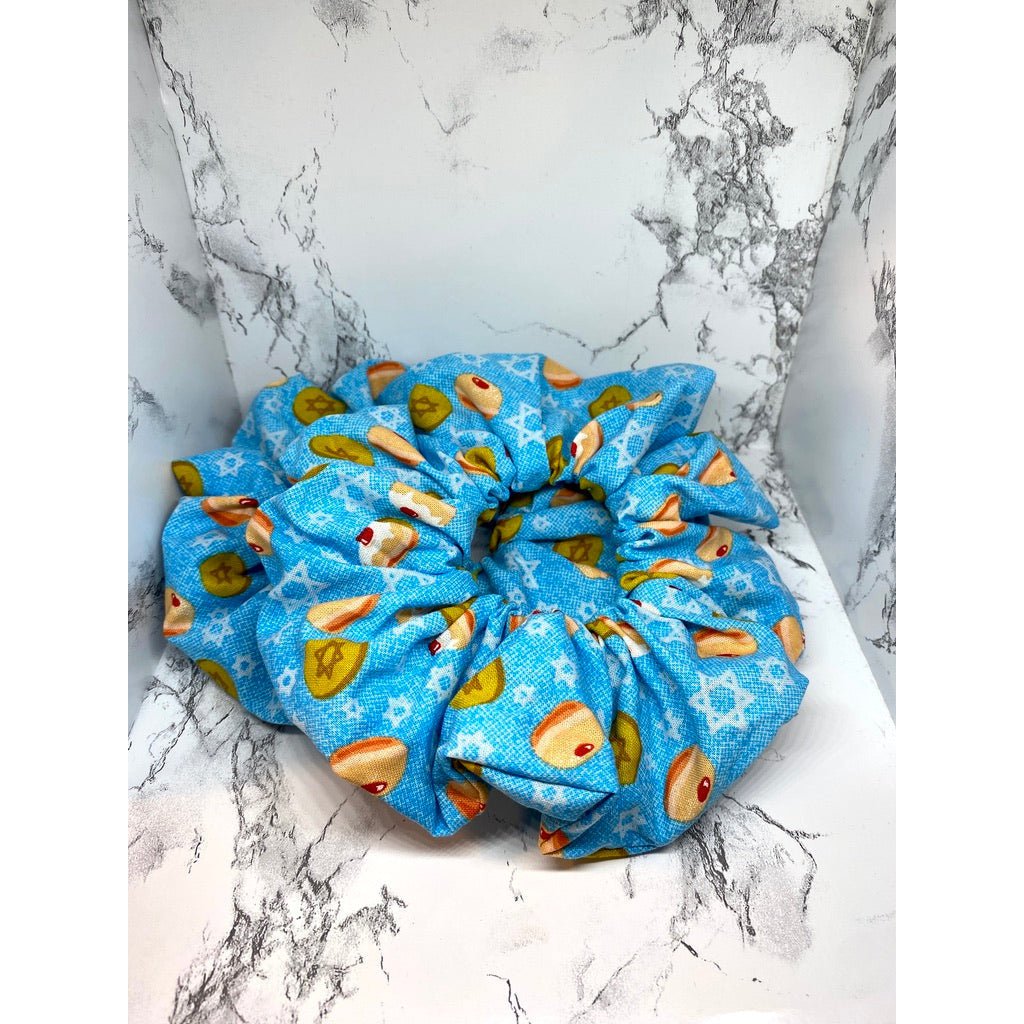 Blue Hanukkah Donuts Scrunchie