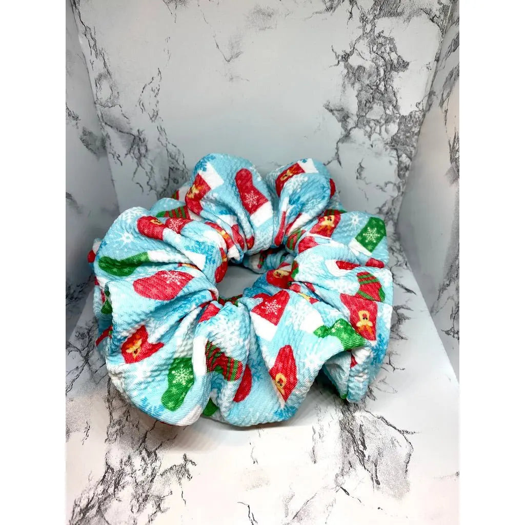 Blue Stocking Christmas Bullet Scrunchie Enchanted Scrunch