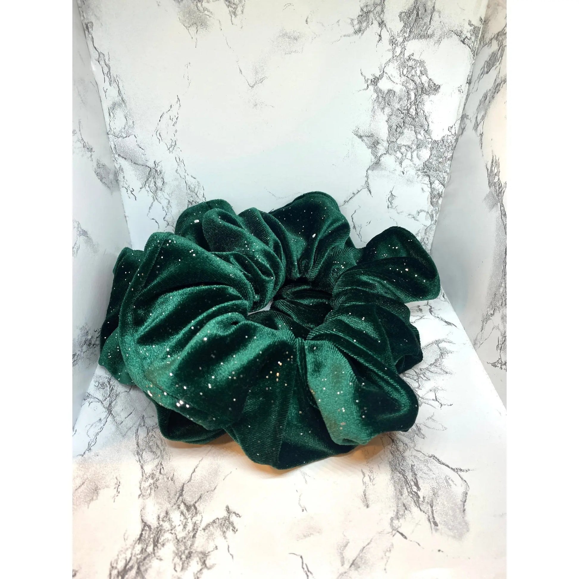 Green Sparkle Velvet Christmas Scrunchie Enchanted Scrunch