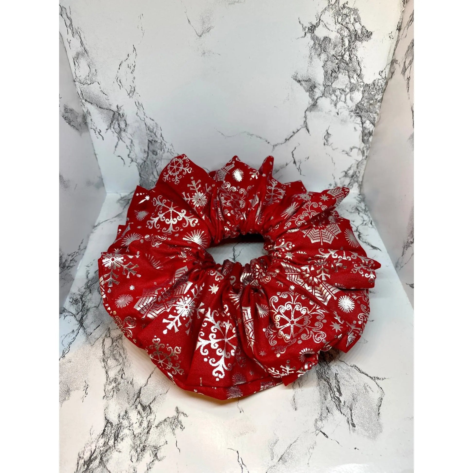 Red Snowflake Holographic Christmas Scrunchie Enchanted Scrunch