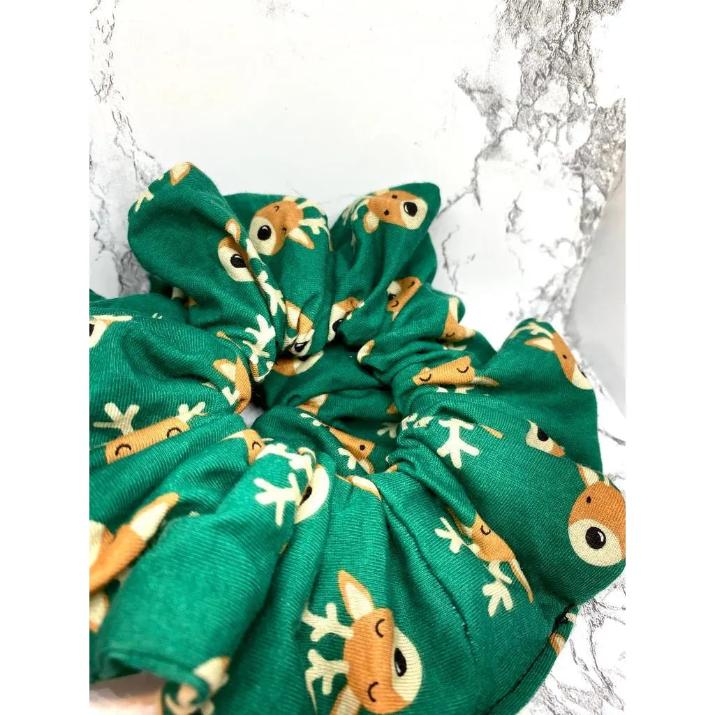 Green Reindeer Christmas Scrunchie Enchanted Scrunch