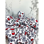 Load image into Gallery viewer, White Coffee and Snowflake Christmas Bullet Scrunchie
