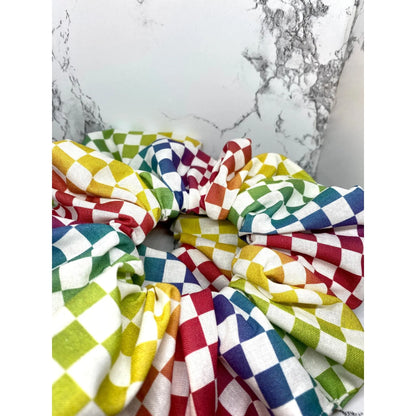 White Checkered Rainbow Scrunchie