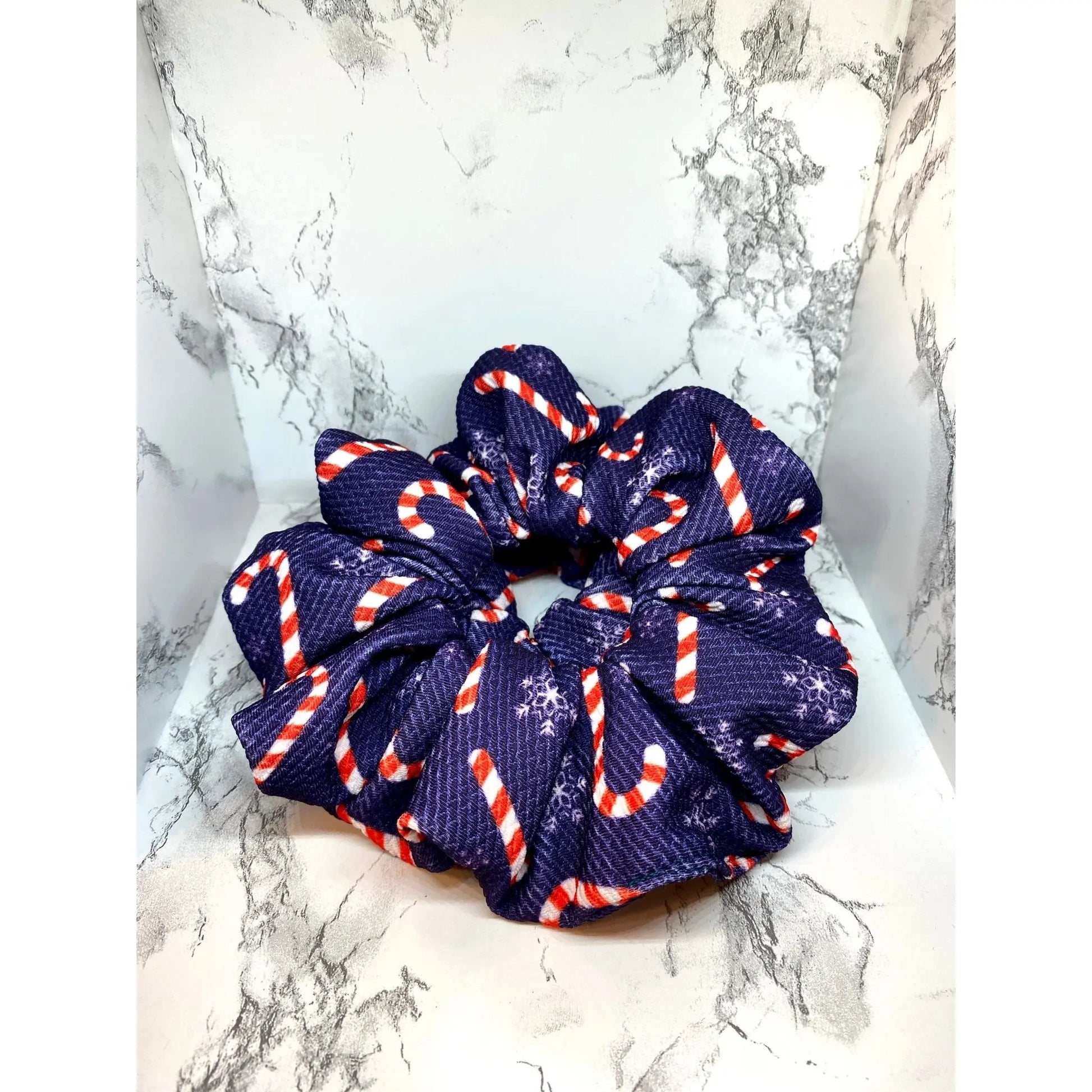 Blue Candy Cane Christmas Bullet Scrunchie Enchanted Scrunch