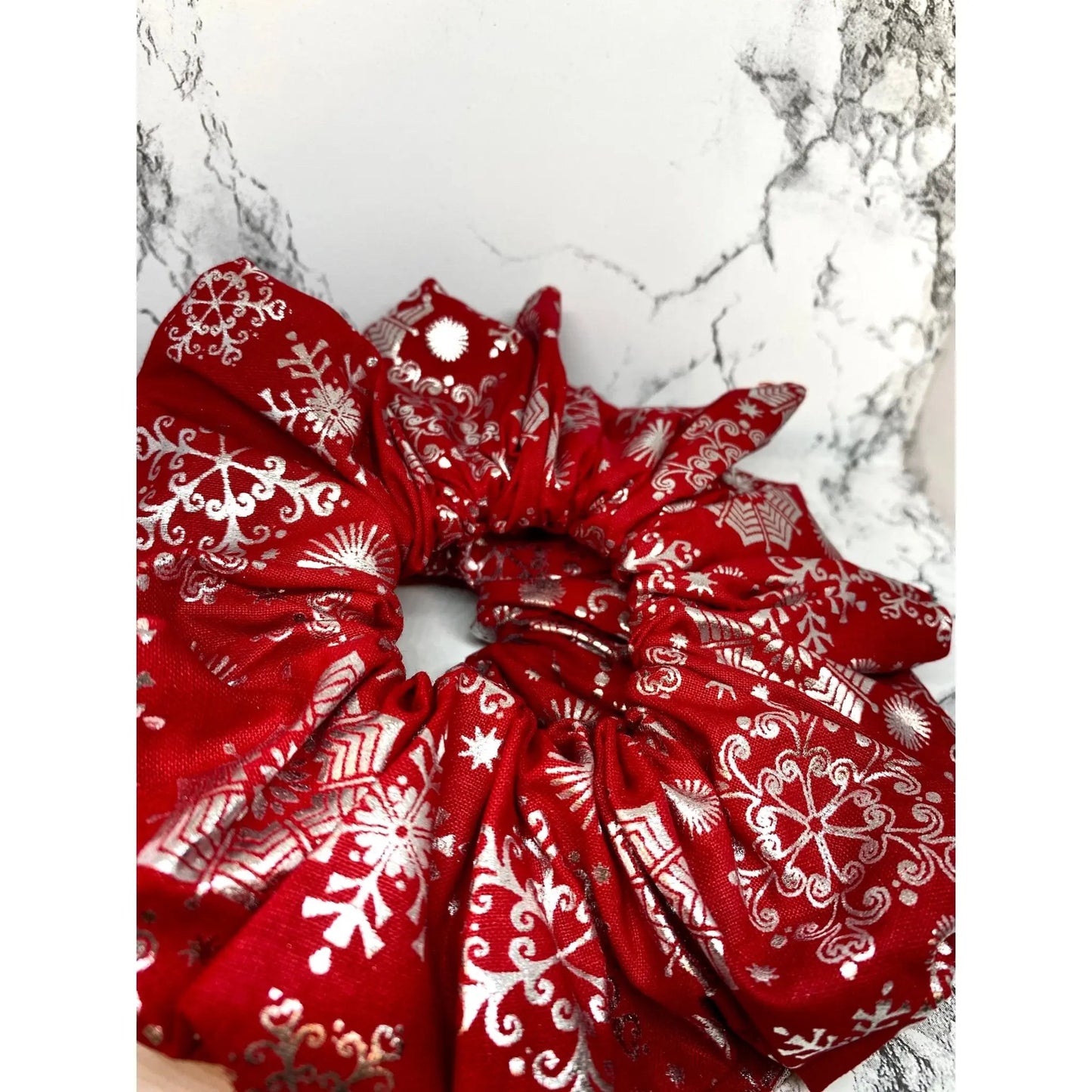 Red Snowflake Holographic Christmas Scrunchie Enchanted Scrunch