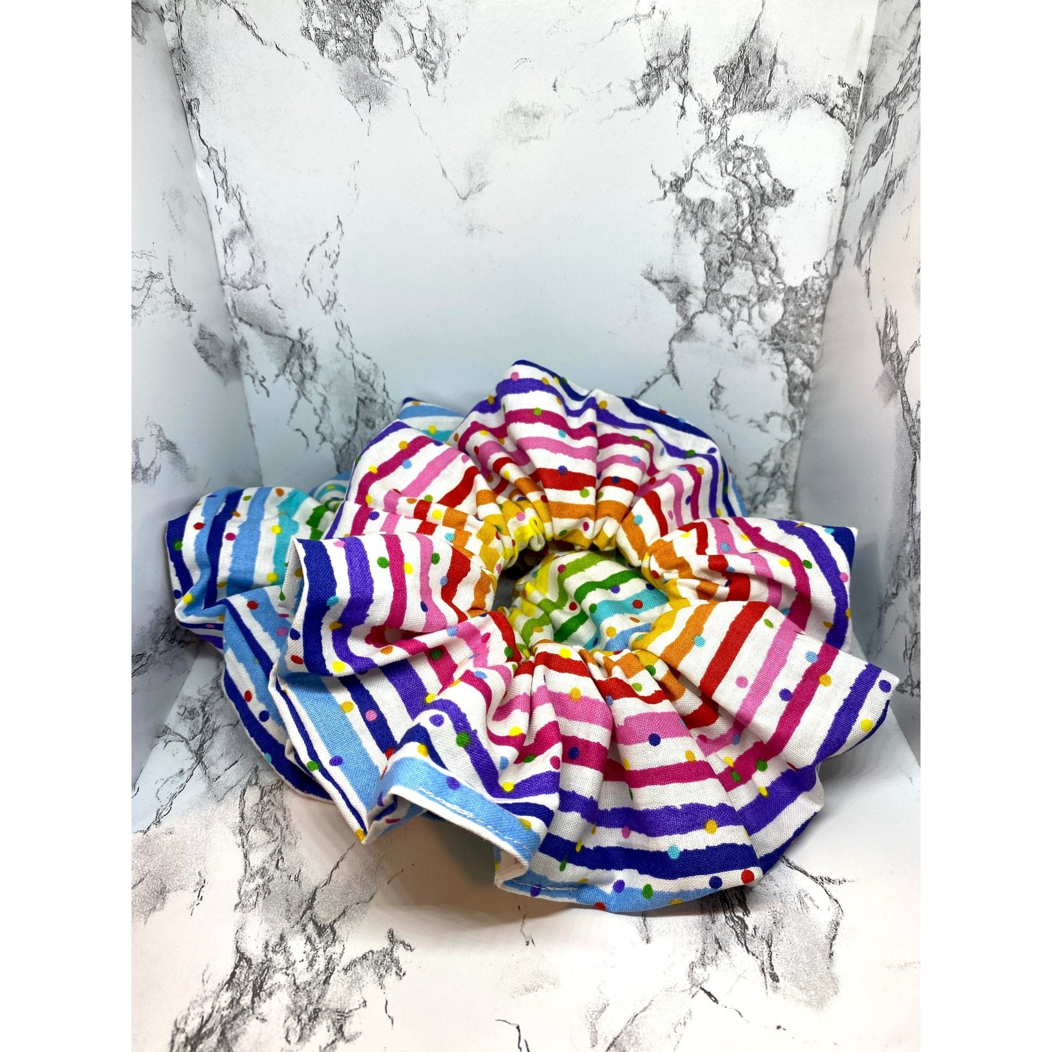 Striped and Dotted Rainbow Scrunchie