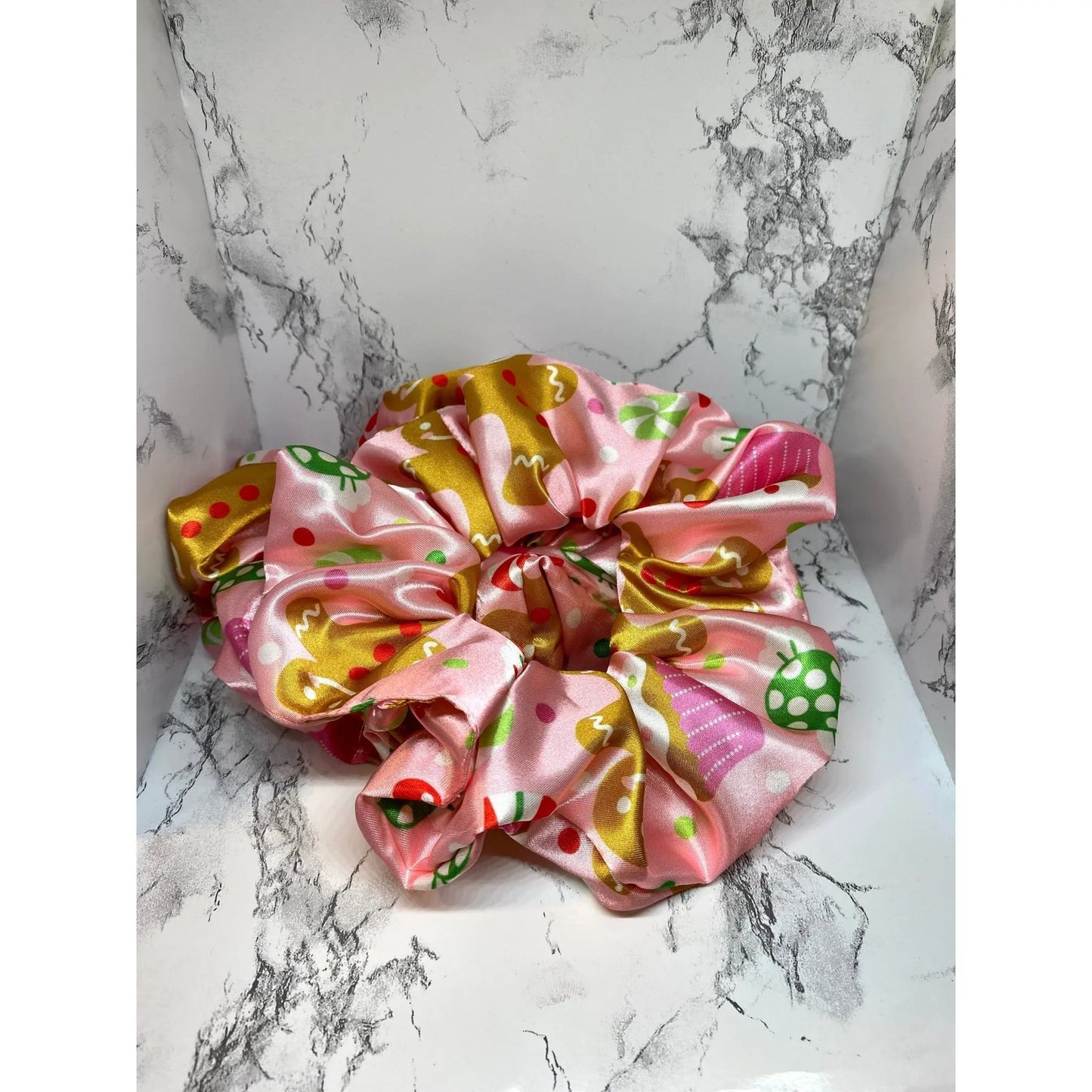 Pink Gingerbread Silk Christmas Scrunch Enchanted Scrunch