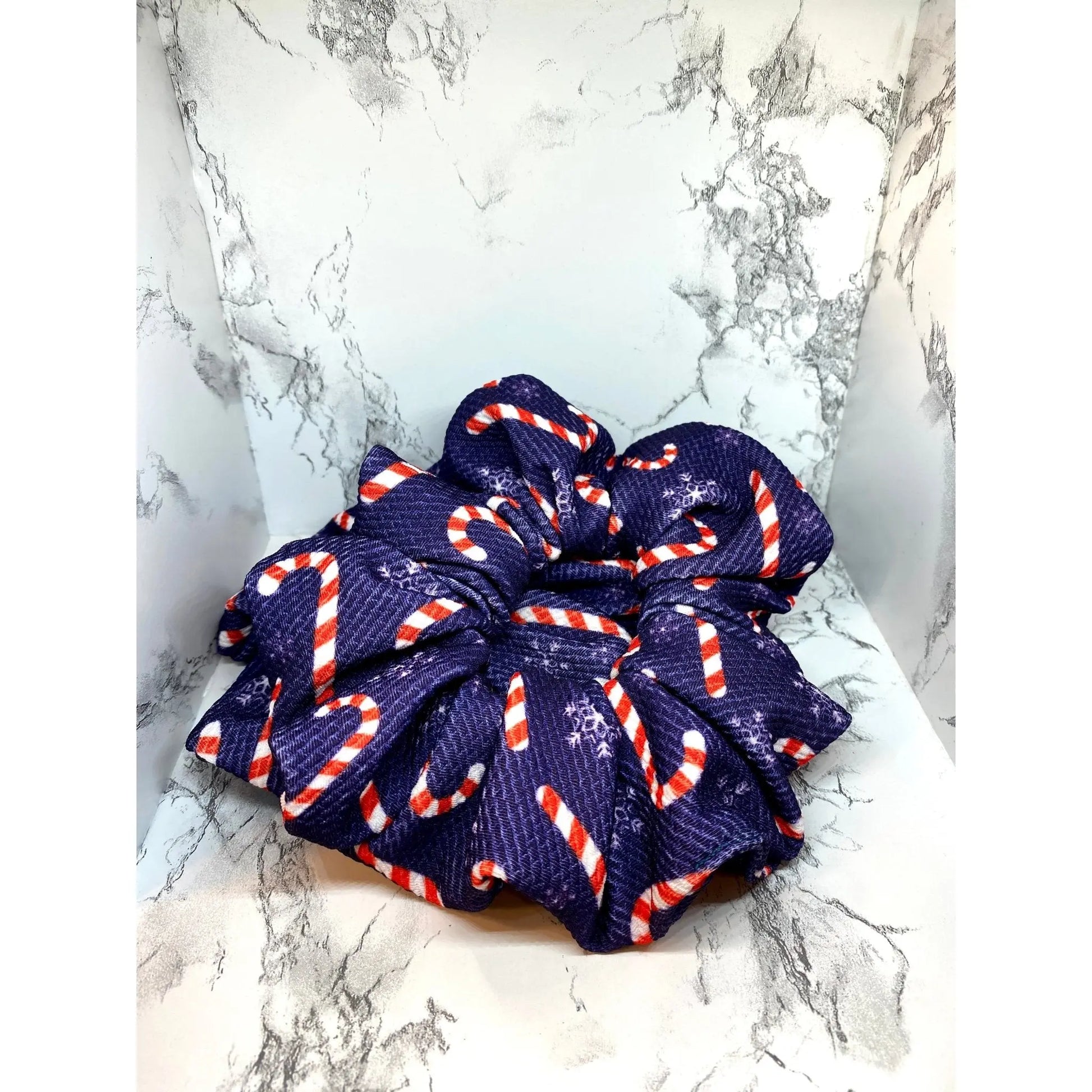 Blue Candy Cane Christmas Bullet Scrunchie Enchanted Scrunch