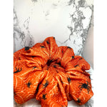 Load image into Gallery viewer, Orange Spiderweb Bullet Halloween Scrunch
