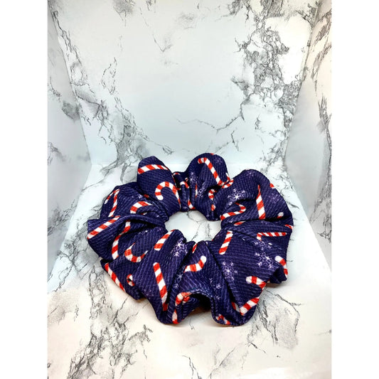 Blue Candy Cane Christmas Bullet Scrunchie Enchanted Scrunch