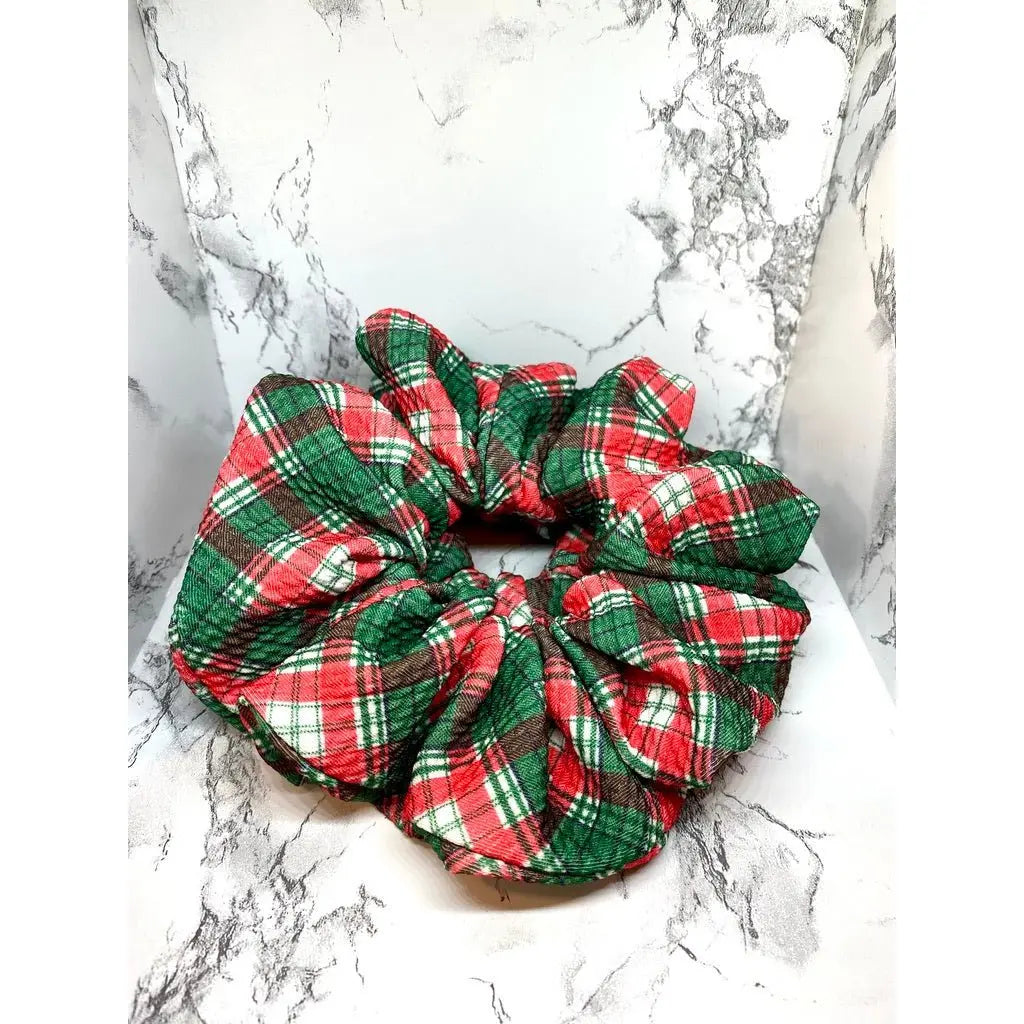 Red and Green Plaid Christmas Bullet Scrunchie Enchanted Scrunch