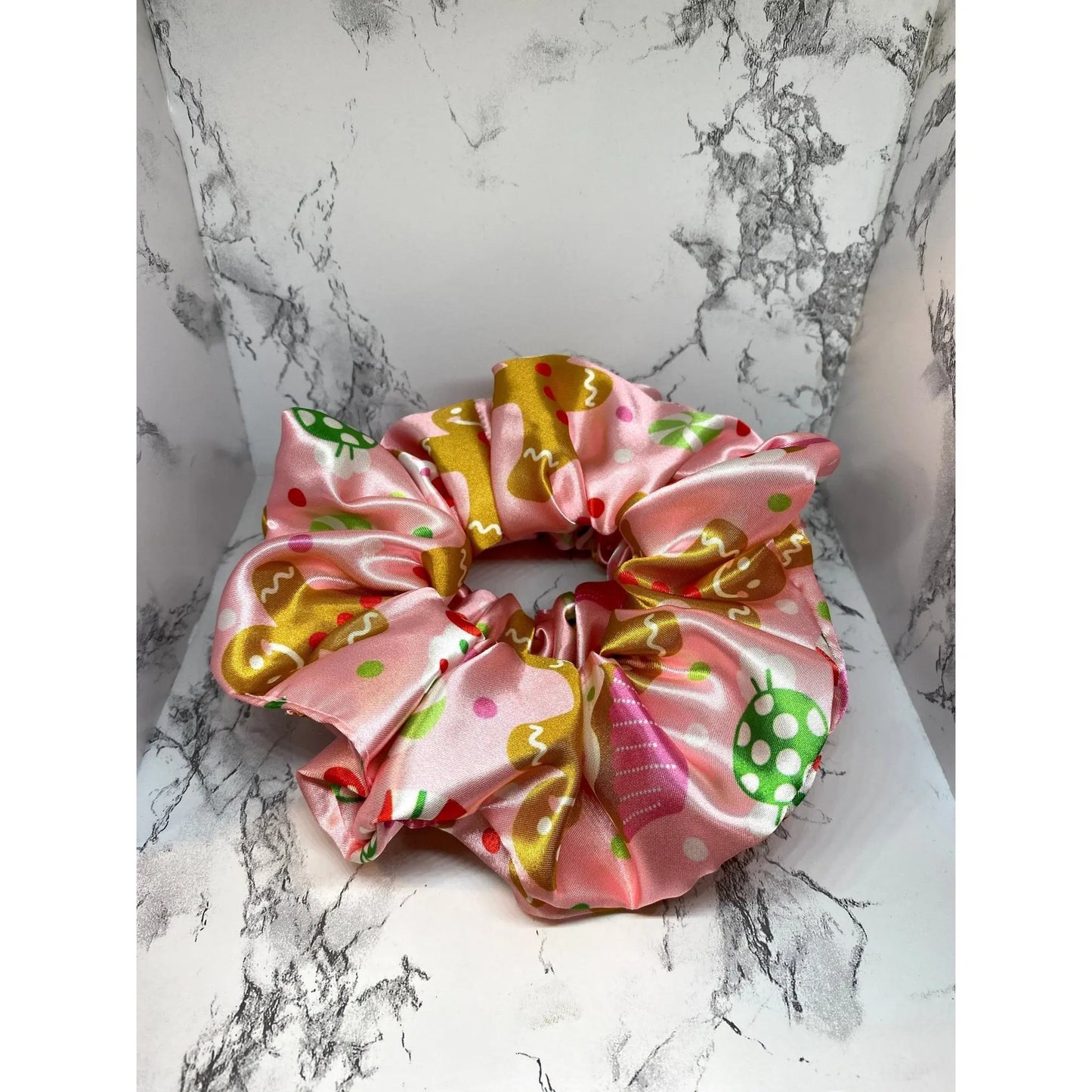 Pink Gingerbread Silk Christmas Scrunch Enchanted Scrunch