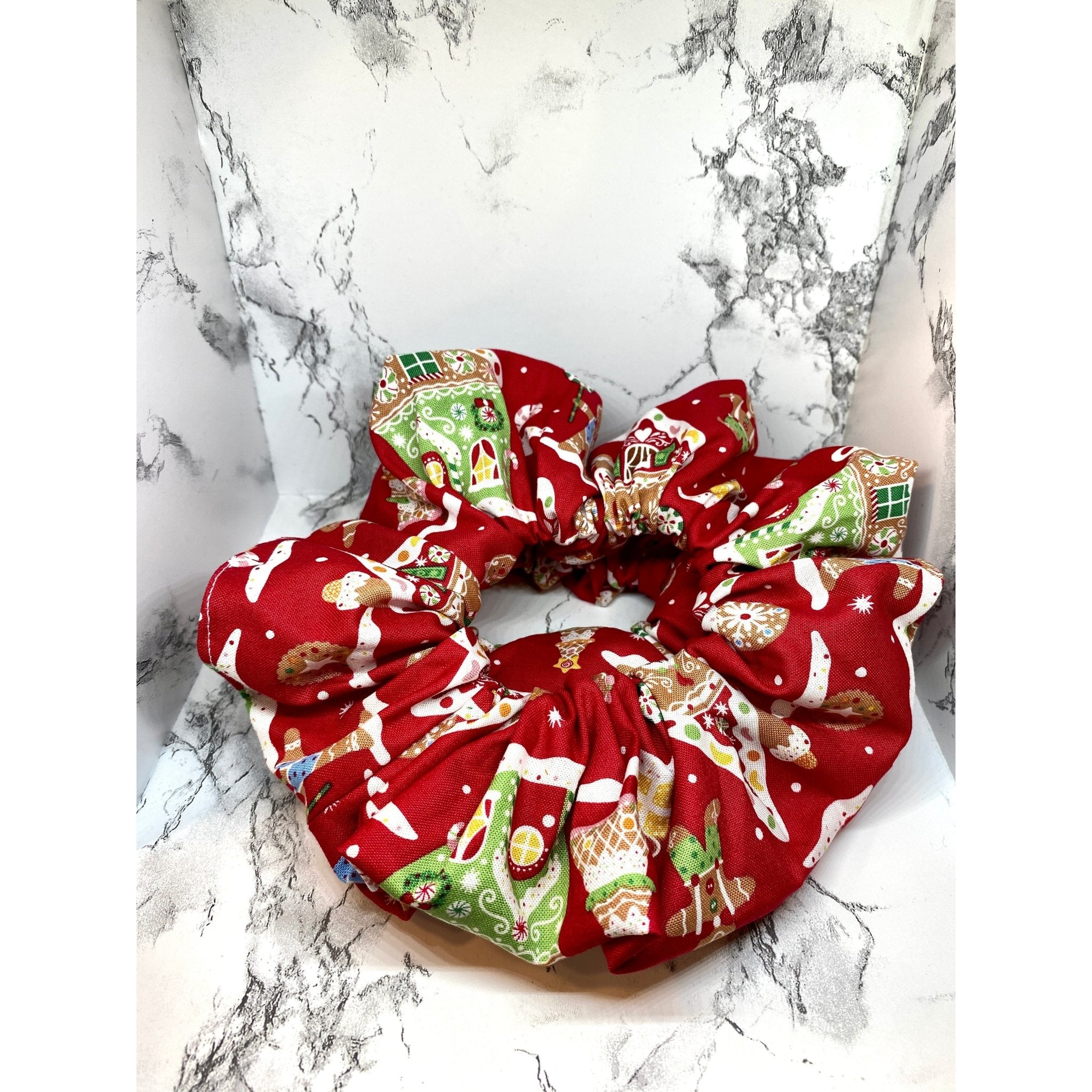 Red Gingerbread House Christmas Scrunchie