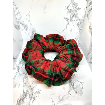 Red and Green Sparkle Plaid Christmas Scrunchie Enchanted Scrunch