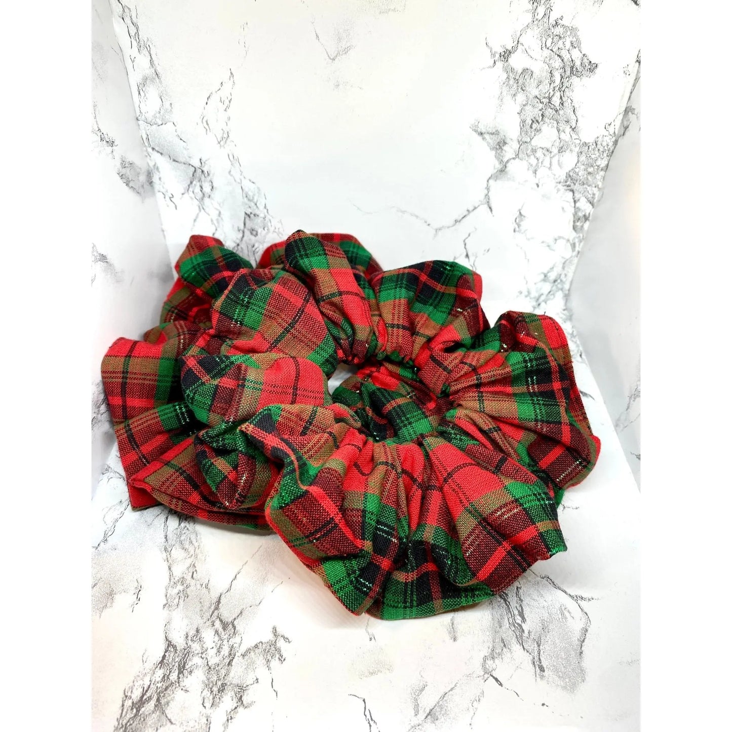 Red and Green Sparkle Plaid Christmas Scrunchie Enchanted Scrunch