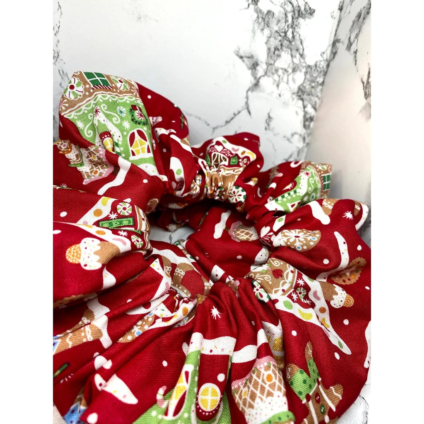 Red Gingerbread House Christmas Scrunchie Enchanted Scrunch