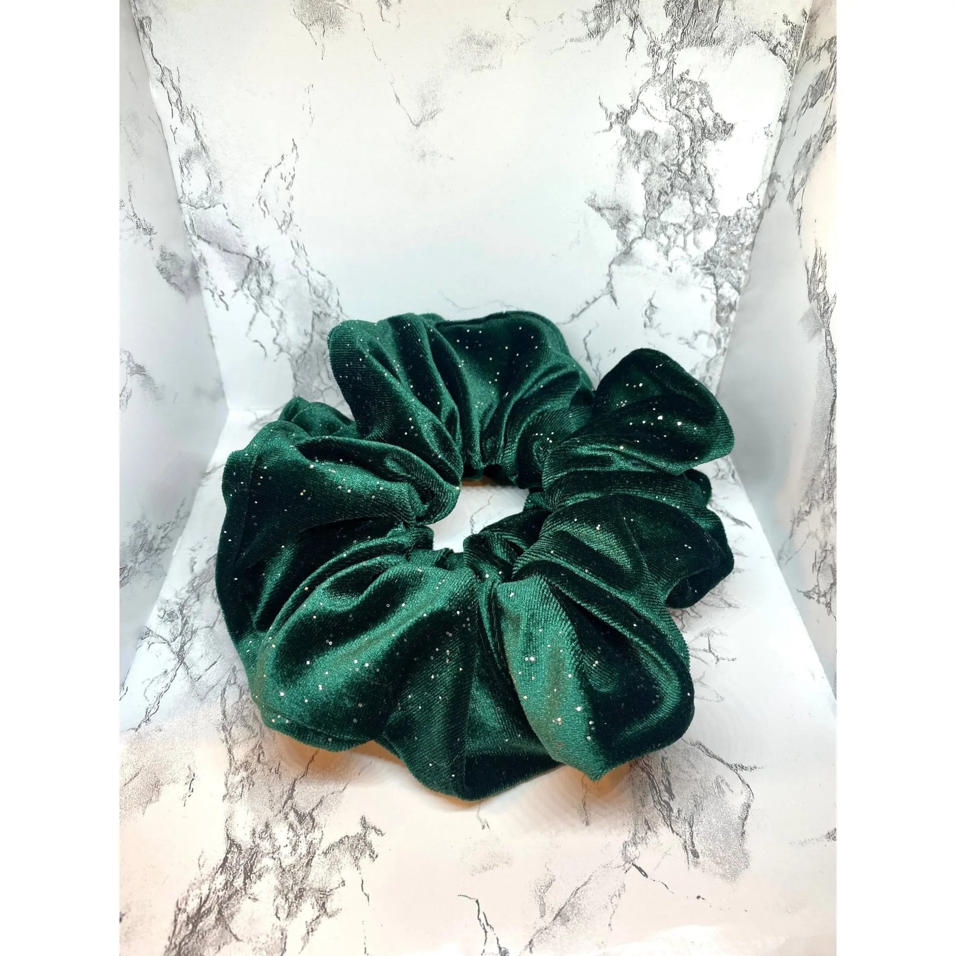 Green Sparkle Velvet Christmas Scrunchie Enchanted Scrunch