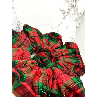 Red and Green Sparkle Plaid Christmas Scrunchie Enchanted Scrunch