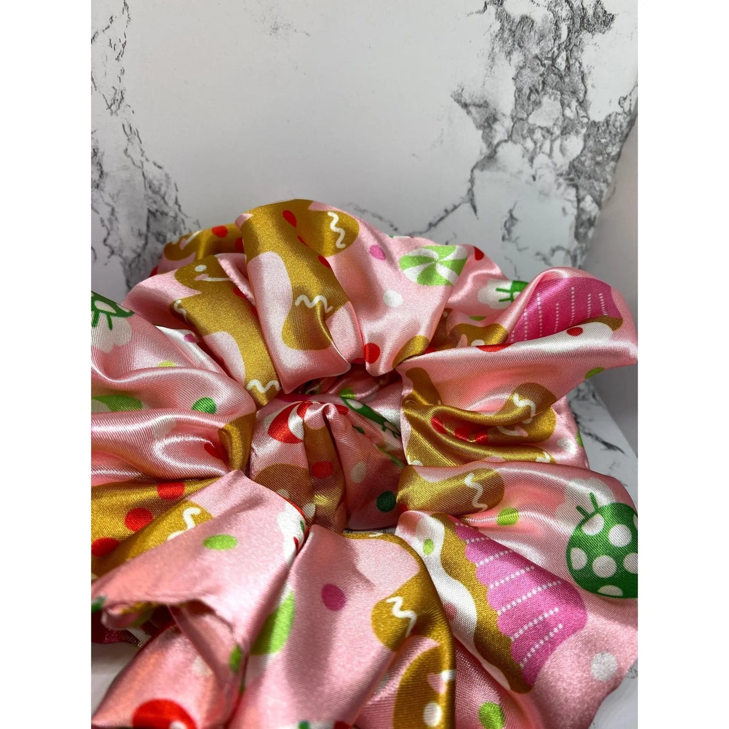 Pink Gingerbread Silk Christmas Scrunch Enchanted Scrunch