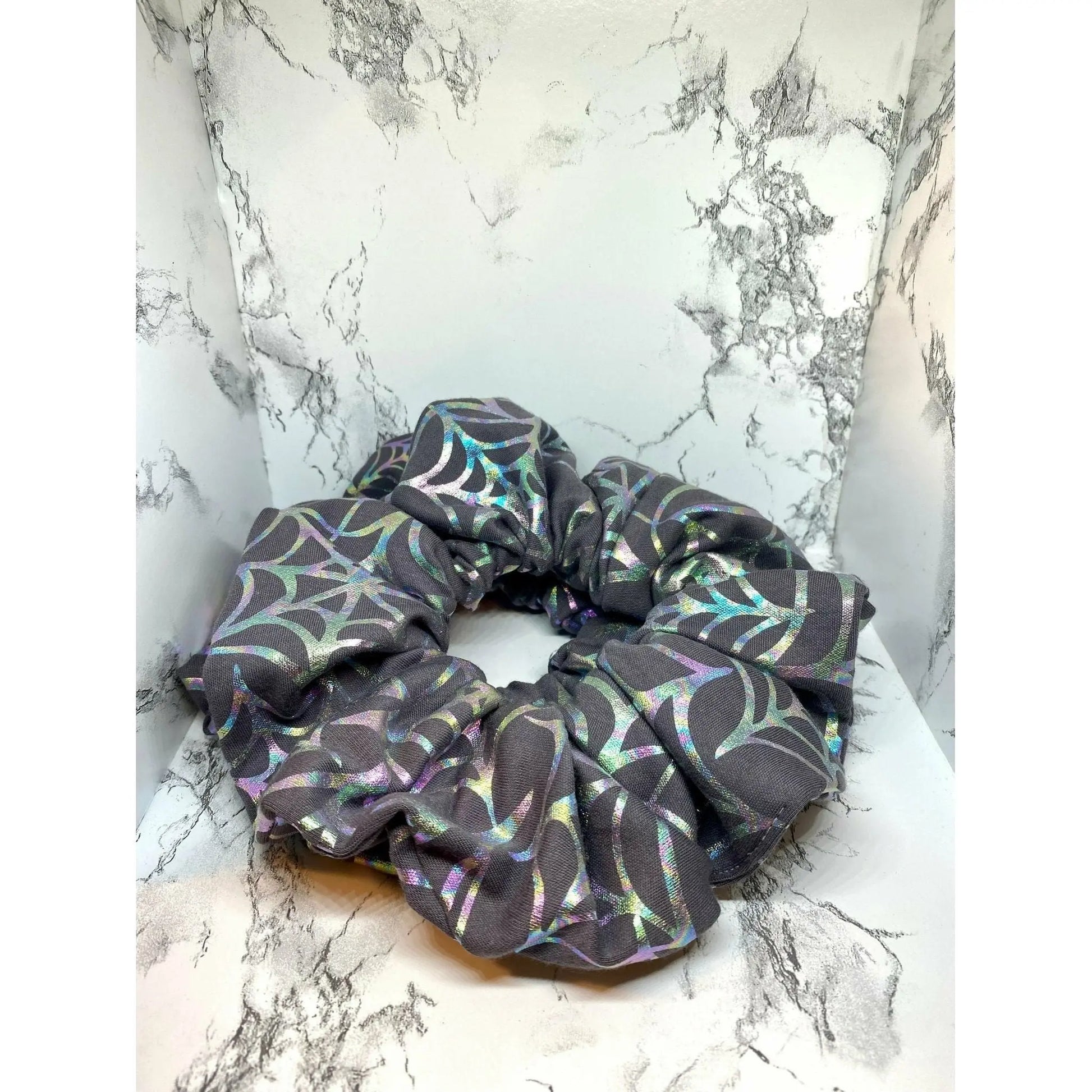 Grey Holographic Spiderweb Halloween Scrunch Enchanted Scrunch